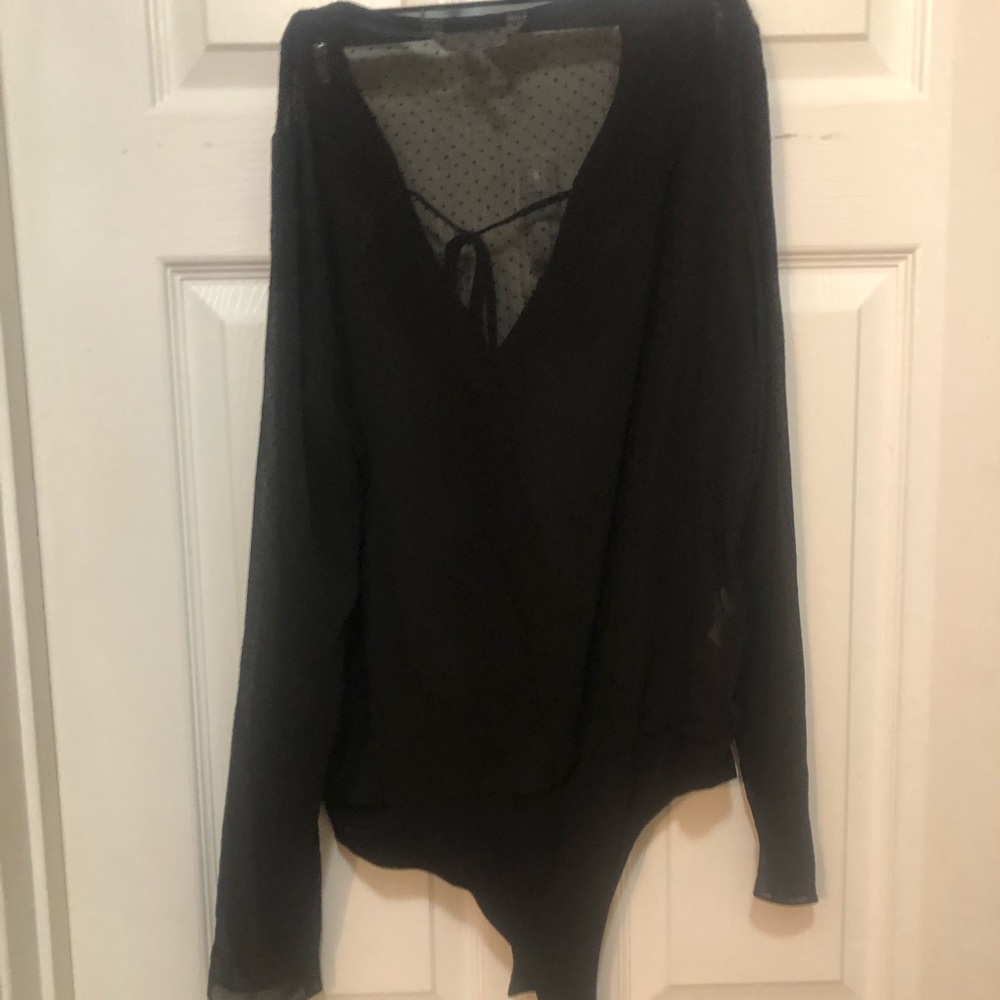 BCBGEneration Sheer Black Bodysuit ruffled Small